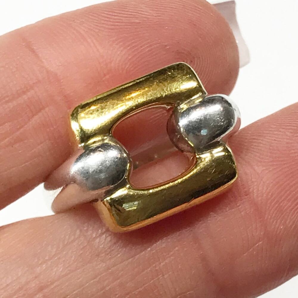 VTG Tane Mexico Two Tone Gold Plate Sterling Silver Modernist Puffy Chunky Ring - Picture 9 of 16